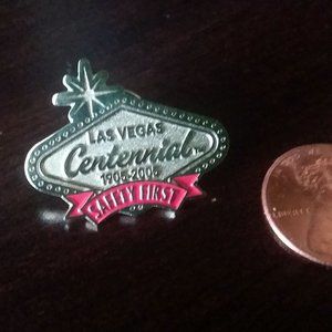 New! Collectible Centennial Las Vegas Lapel Pins in Silver/Red "Safety First"